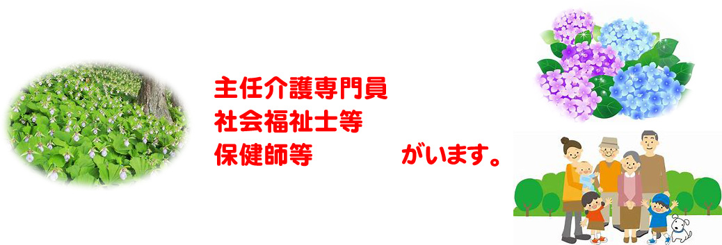 主任介護専門員、社会福祉士等、保健師等がいます。