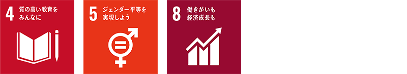 SDGsロゴマーク 4、5、8の3つのアイコン画像